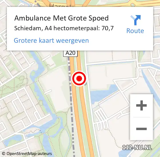 Locatie op kaart van de 112 melding: Ambulance Met Grote Spoed Naar Schiedam, A4 hectometerpaal: 70,7 op 19 mei 2024 19:58