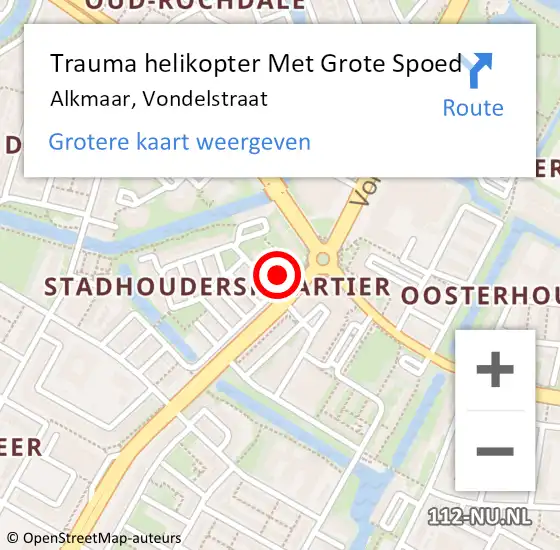Locatie op kaart van de 112 melding: Trauma helikopter Met Grote Spoed Naar Alkmaar, Vondelstraat op 19 mei 2024 20:02