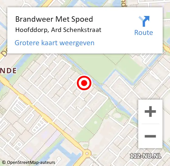 Locatie op kaart van de 112 melding: Brandweer Met Spoed Naar Hoofddorp, Ard Schenkstraat op 19 mei 2024 20:04