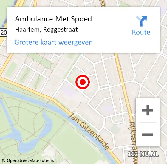 Locatie op kaart van de 112 melding: Ambulance Met Spoed Naar Haarlem, Reggestraat op 19 mei 2024 20:10