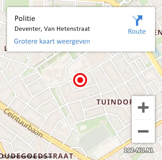 Locatie op kaart van de 112 melding: Politie Deventer, Van Hetenstraat op 19 mei 2024 20:12