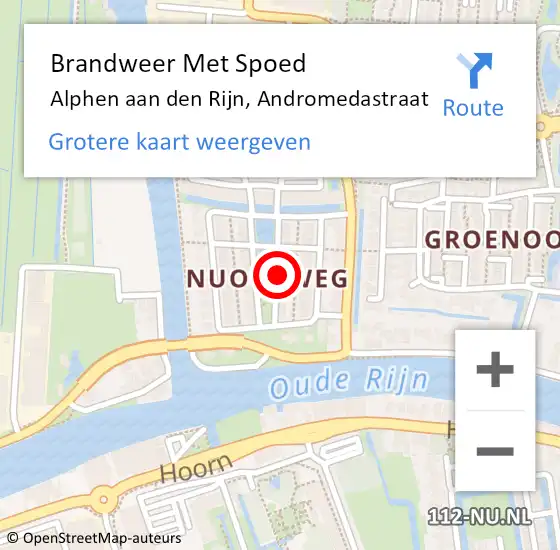 Locatie op kaart van de 112 melding: Brandweer Met Spoed Naar Alphen aan den Rijn, Andromedastraat op 19 mei 2024 20:12