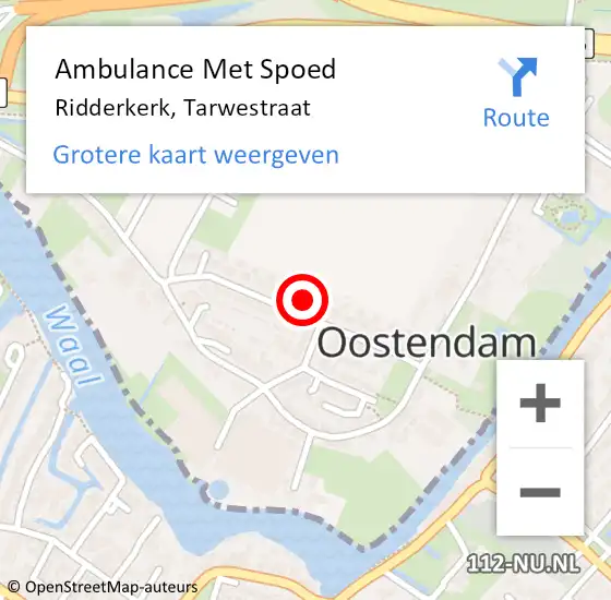 Locatie op kaart van de 112 melding: Ambulance Met Spoed Naar Ridderkerk, Tarwestraat op 19 mei 2024 20:15