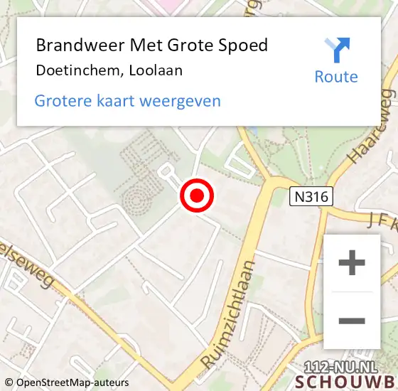 Locatie op kaart van de 112 melding: Brandweer Met Grote Spoed Naar Doetinchem, Loolaan op 19 mei 2024 20:16