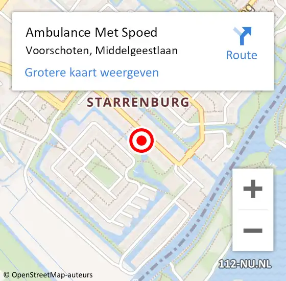 Locatie op kaart van de 112 melding: Ambulance Met Spoed Naar Voorschoten, Middelgeestlaan op 19 mei 2024 20:23