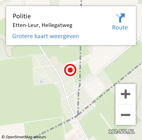 Locatie op kaart van de 112 melding: Politie Etten-Leur, Hellegatweg op 19 mei 2024 20:26