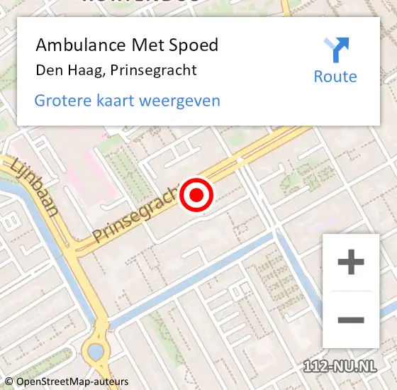 Locatie op kaart van de 112 melding: Ambulance Met Spoed Naar Den Haag, Prinsegracht op 19 mei 2024 20:26