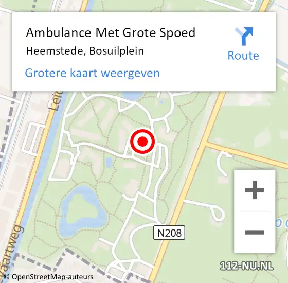 Locatie op kaart van de 112 melding: Ambulance Met Grote Spoed Naar Heemstede, Bosuilplein op 19 mei 2024 20:27