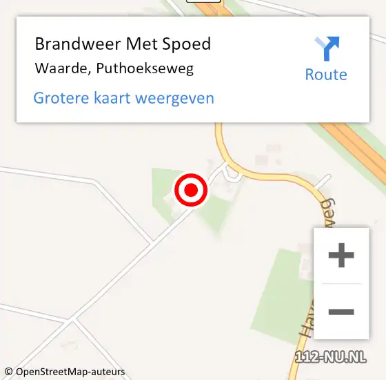 Locatie op kaart van de 112 melding: Brandweer Met Spoed Naar Waarde, Puthoekseweg op 19 mei 2024 20:30