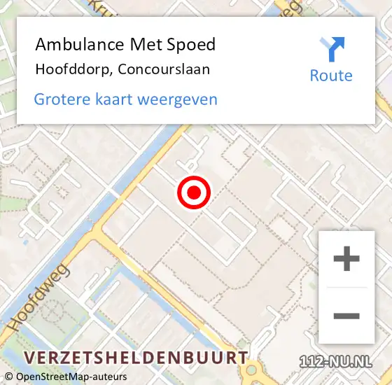 Locatie op kaart van de 112 melding: Ambulance Met Spoed Naar Hoofddorp, Concourslaan op 19 mei 2024 20:37