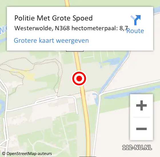 Locatie op kaart van de 112 melding: Politie Met Grote Spoed Naar Westerwolde, N368 hectometerpaal: 8,7 op 19 mei 2024 20:43