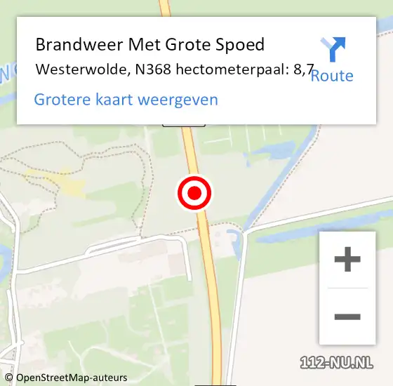 Locatie op kaart van de 112 melding: Brandweer Met Grote Spoed Naar Westerwolde, N368 hectometerpaal: 8,7 op 19 mei 2024 20:43