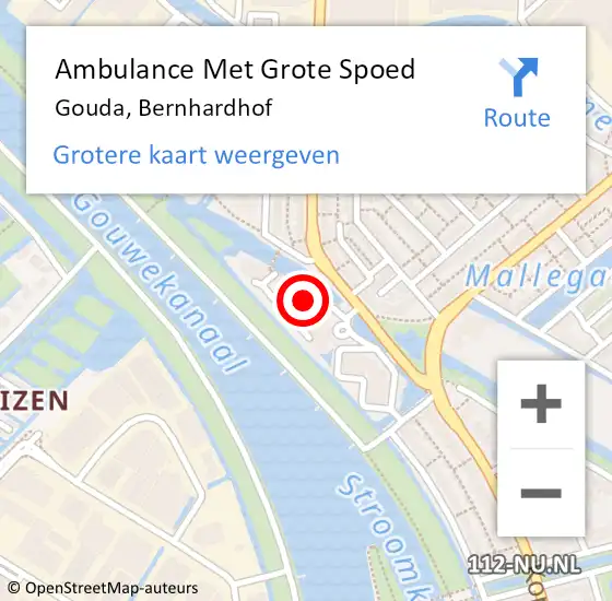 Locatie op kaart van de 112 melding: Ambulance Met Grote Spoed Naar Gouda, Bernhardhof op 19 mei 2024 20:57