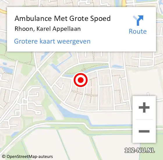 Locatie op kaart van de 112 melding: Ambulance Met Grote Spoed Naar Rhoon, Karel Appellaan op 19 mei 2024 21:00
