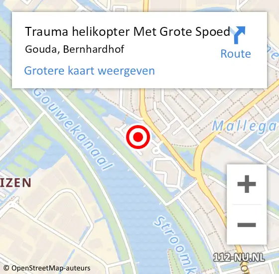 Locatie op kaart van de 112 melding: Trauma helikopter Met Grote Spoed Naar Gouda, Bernhardhof op 19 mei 2024 21:04