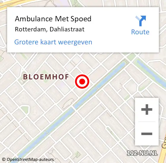 Locatie op kaart van de 112 melding: Ambulance Met Spoed Naar Rotterdam, Dahliastraat op 19 mei 2024 21:04