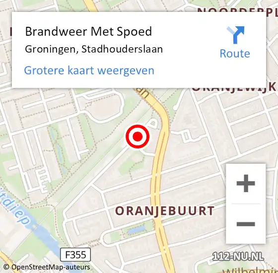 Locatie op kaart van de 112 melding: Brandweer Met Spoed Naar Groningen, Stadhouderslaan op 19 mei 2024 21:17