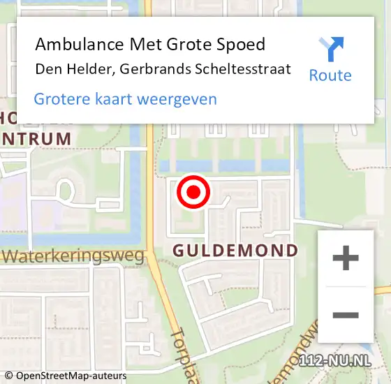 Locatie op kaart van de 112 melding: Ambulance Met Grote Spoed Naar Den Helder, Gerbrands Scheltesstraat op 19 mei 2024 21:17