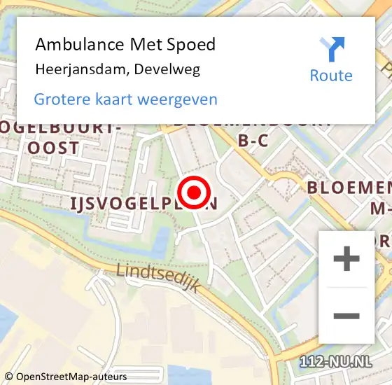 Locatie op kaart van de 112 melding: Ambulance Met Spoed Naar Heerjansdam, Develweg op 19 mei 2024 21:21