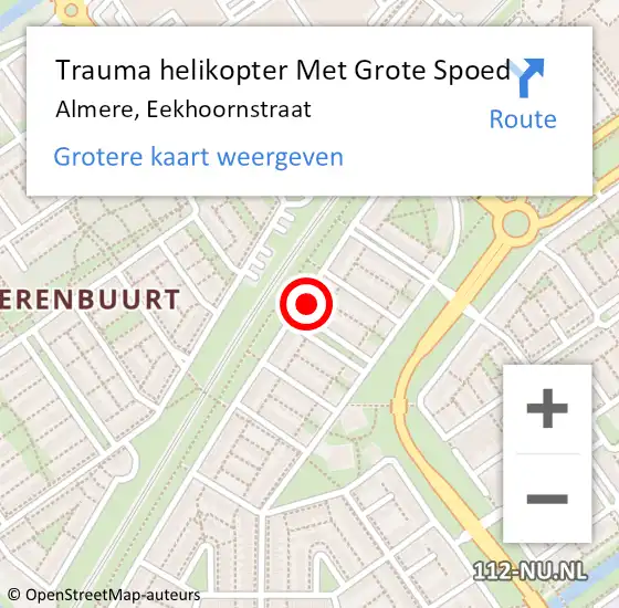 Locatie op kaart van de 112 melding: Trauma helikopter Met Grote Spoed Naar Almere, Eekhoornstraat op 19 mei 2024 21:21