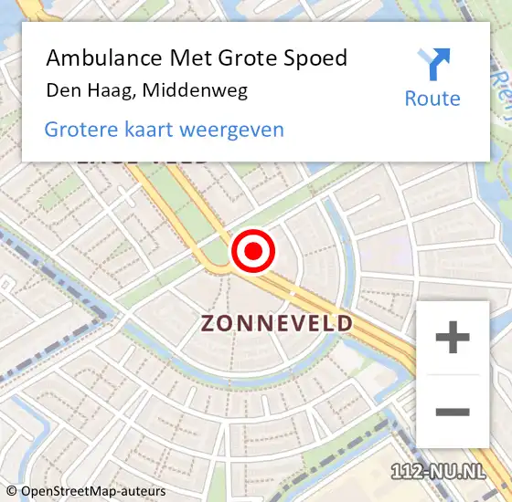 Locatie op kaart van de 112 melding: Ambulance Met Grote Spoed Naar Den Haag, Middenweg op 19 mei 2024 21:22