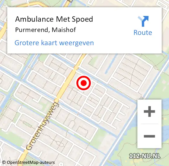 Locatie op kaart van de 112 melding: Ambulance Met Spoed Naar Purmerend, Maishof op 19 mei 2024 21:41