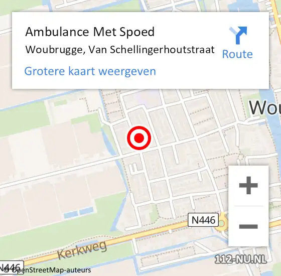 Locatie op kaart van de 112 melding: Ambulance Met Spoed Naar Woubrugge, Van Schellingerhoutstraat op 16 oktober 2013 19:03