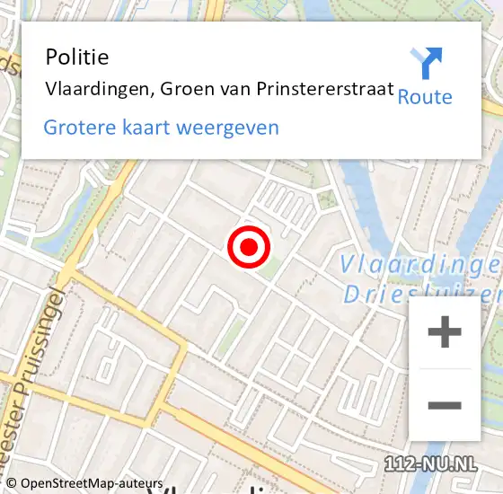 Locatie op kaart van de 112 melding: Politie Vlaardingen, Groen van Prinstererstraat op 19 mei 2024 21:47
