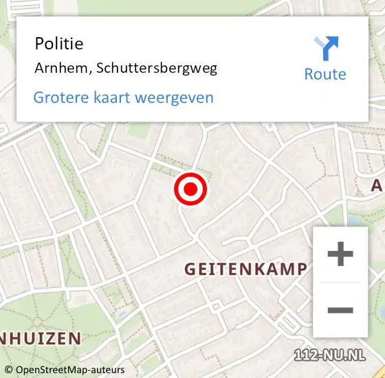 Locatie op kaart van de 112 melding: Politie Arnhem, Schuttersbergweg op 19 mei 2024 21:49