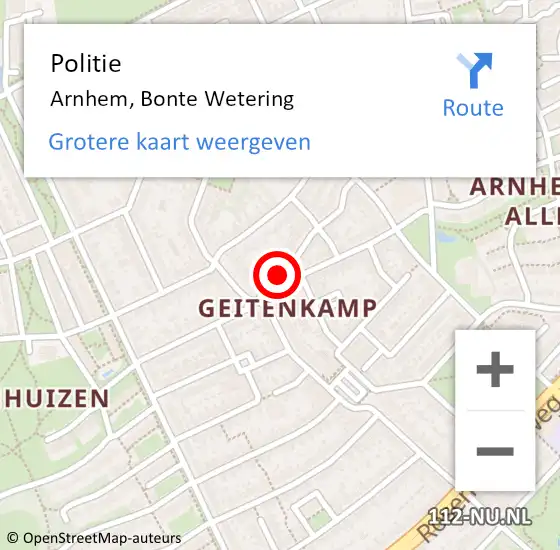 Locatie op kaart van de 112 melding: Politie Arnhem, Bonte Wetering op 19 mei 2024 21:49