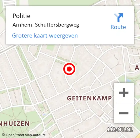 Locatie op kaart van de 112 melding: Politie Arnhem, Schuttersbergweg op 19 mei 2024 21:52