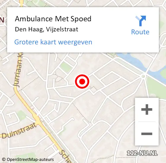 Locatie op kaart van de 112 melding: Ambulance Met Spoed Naar Den Haag, Vijzelstraat op 19 mei 2024 21:53