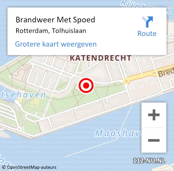 Locatie op kaart van de 112 melding: Brandweer Met Spoed Naar Rotterdam, Tolhuislaan op 19 mei 2024 22:01