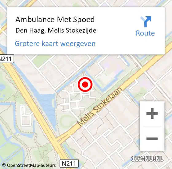 Locatie op kaart van de 112 melding: Ambulance Met Spoed Naar Den Haag, Melis Stokezijde op 19 mei 2024 22:03