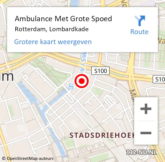 Locatie op kaart van de 112 melding: Ambulance Met Grote Spoed Naar Rotterdam, Lombardkade op 19 mei 2024 22:08