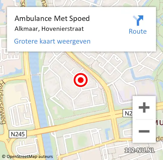 Locatie op kaart van de 112 melding: Ambulance Met Spoed Naar Alkmaar, Hovenierstraat op 19 mei 2024 22:13