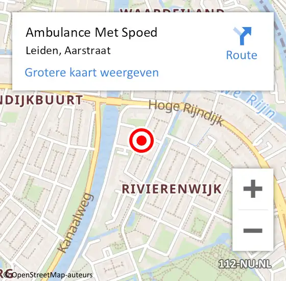Locatie op kaart van de 112 melding: Ambulance Met Spoed Naar Leiden, Aarstraat op 19 mei 2024 22:26