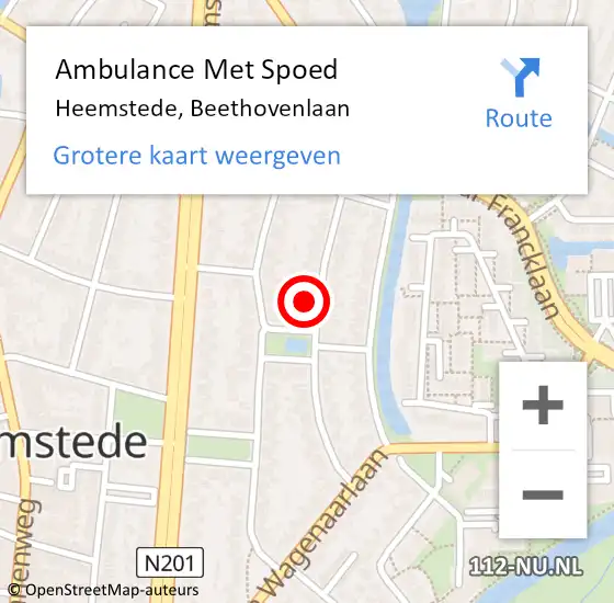 Locatie op kaart van de 112 melding: Ambulance Met Spoed Naar Heemstede, Beethovenlaan op 19 mei 2024 22:31