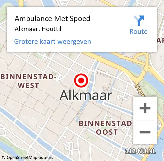Locatie op kaart van de 112 melding: Ambulance Met Spoed Naar Alkmaar, Houttil op 19 mei 2024 22:36