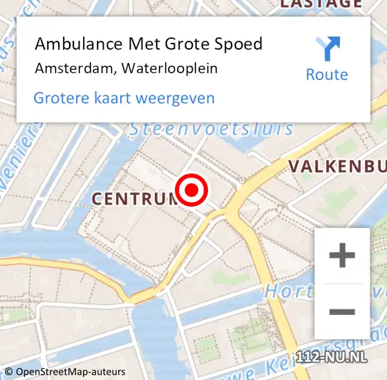 Locatie op kaart van de 112 melding: Ambulance Met Grote Spoed Naar Amsterdam, Waterlooplein op 19 mei 2024 22:43