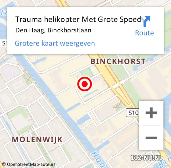 Locatie op kaart van de 112 melding: Trauma helikopter Met Grote Spoed Naar Den Haag, Binckhorstlaan op 19 mei 2024 22:51