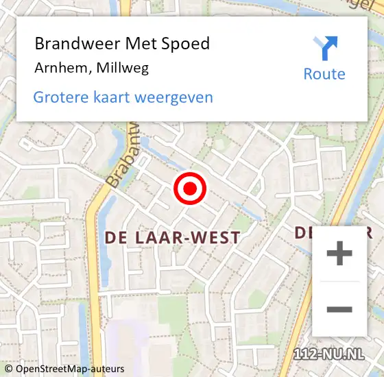 Locatie op kaart van de 112 melding: Brandweer Met Spoed Naar Arnhem, Millweg op 19 mei 2024 22:52