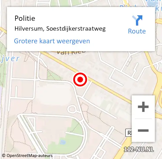Locatie op kaart van de 112 melding: Politie Hilversum, Soestdijkerstraatweg op 19 mei 2024 23:01