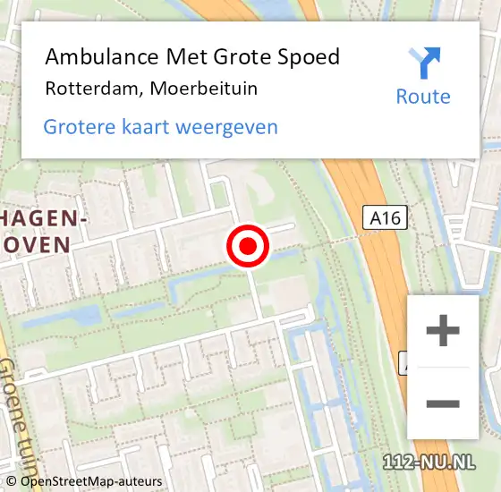 Locatie op kaart van de 112 melding: Ambulance Met Grote Spoed Naar Rotterdam, Moerbeituin op 19 mei 2024 23:23