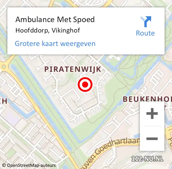 Locatie op kaart van de 112 melding: Ambulance Met Spoed Naar Hoofddorp, Vikinghof op 20 mei 2024 00:12