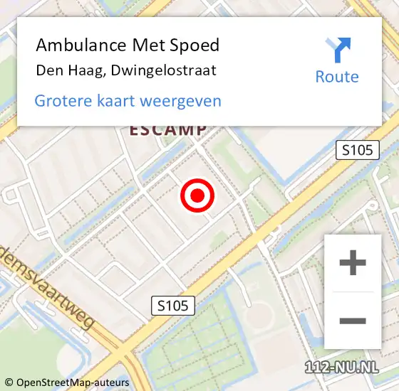 Locatie op kaart van de 112 melding: Ambulance Met Spoed Naar Den Haag, Dwingelostraat op 20 mei 2024 00:14