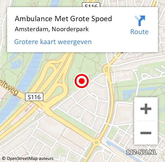 Locatie op kaart van de 112 melding: Ambulance Met Grote Spoed Naar Amsterdam, Noorderpark op 20 mei 2024 00:19