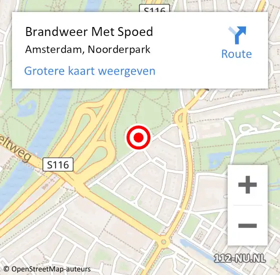 Locatie op kaart van de 112 melding: Brandweer Met Spoed Naar Amsterdam, Noorderpark op 20 mei 2024 00:20