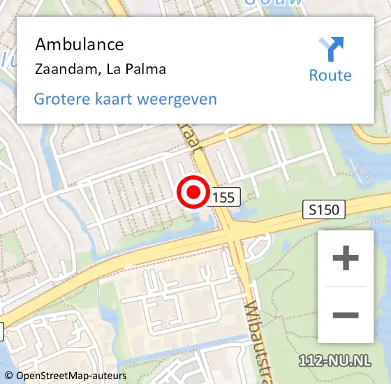 Locatie op kaart van de 112 melding: Ambulance Zaandam, La Palma op 20 mei 2024 00:23
