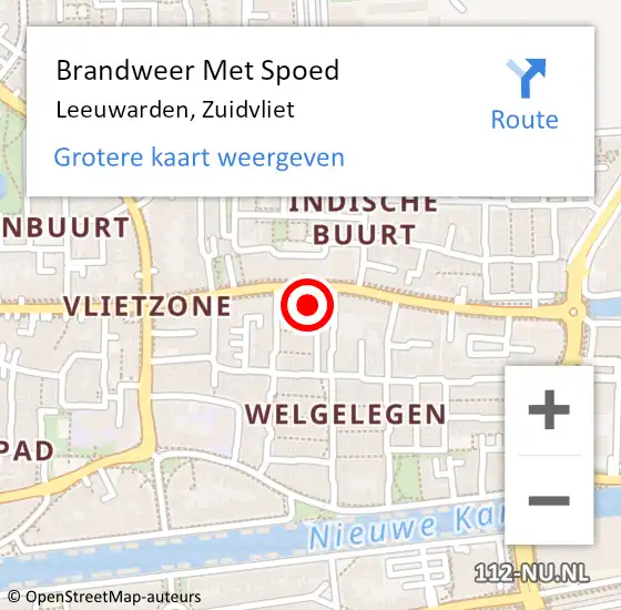 Locatie op kaart van de 112 melding: Brandweer Met Spoed Naar Leeuwarden, Zuidvliet op 20 mei 2024 00:32
